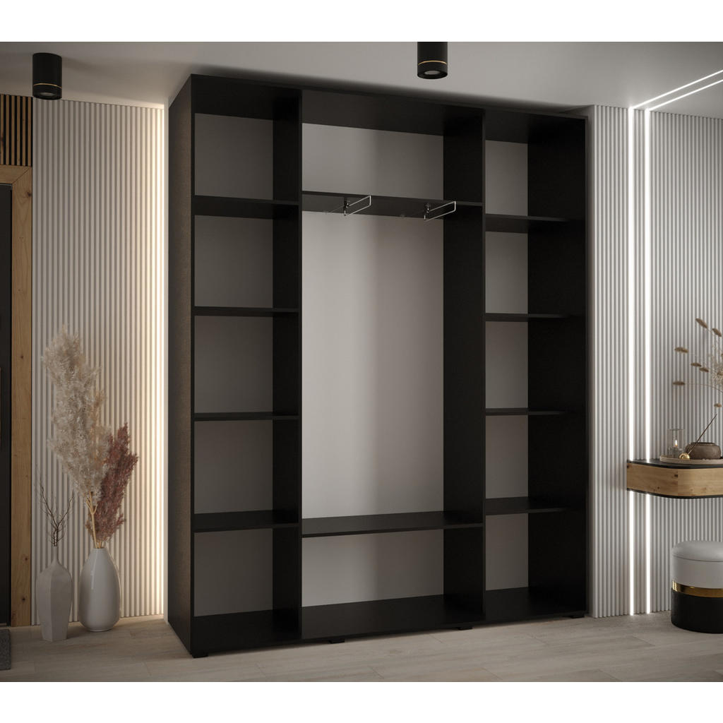 Thumbnail - Abiks Möbel Schwebetürenschrank, Schwarz, Schwarz, Schwarz, Metall, Nachbildung, 10 Fächer, 190x235x45 cm, Schlafzimmer,...