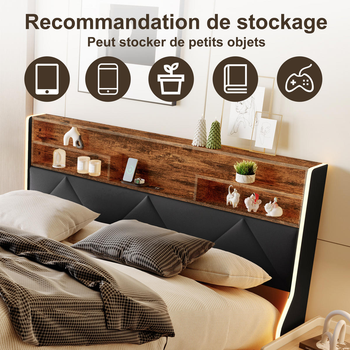 POLSTERBETT 160x200 cm LED USB Stauraum Lattenrost PU Leder schwarz - Schwarz, Holz (160/200cm) - LEBENLANG