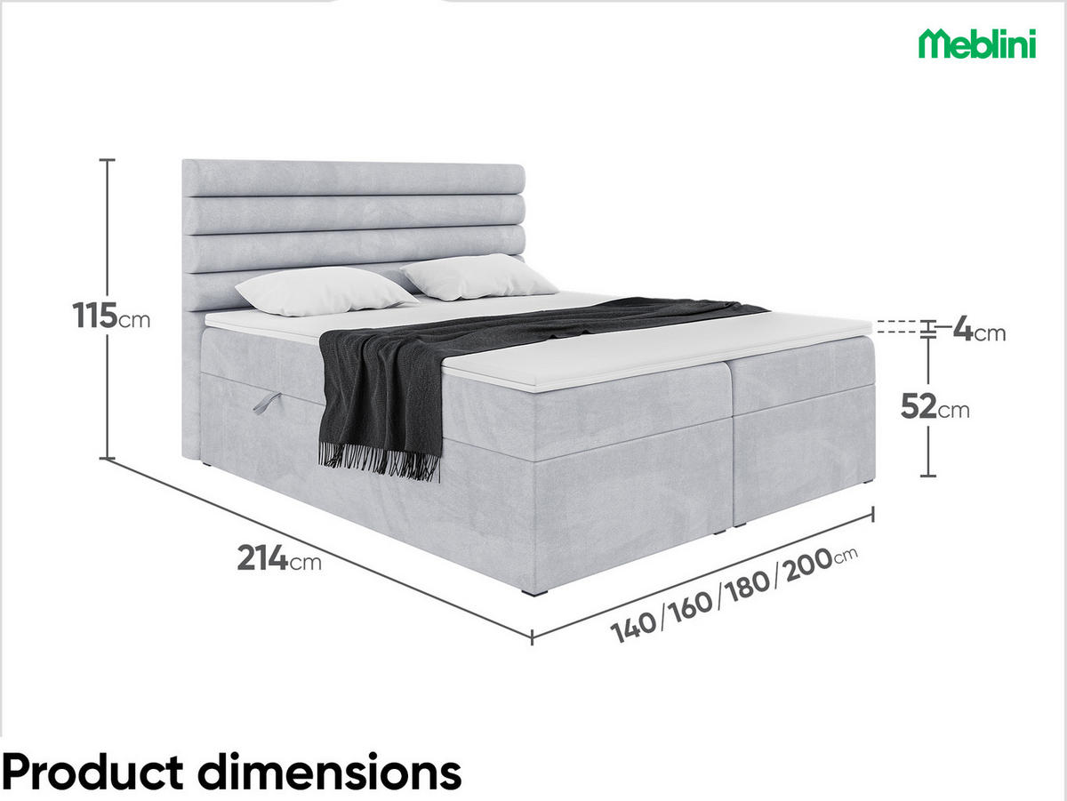 BOXBETT KARIM 140x200 cm in Hellgrau Samt - Hellgrau/Schwarz, Holz/Holzwerkstoff (140/200cm) - Meblini
