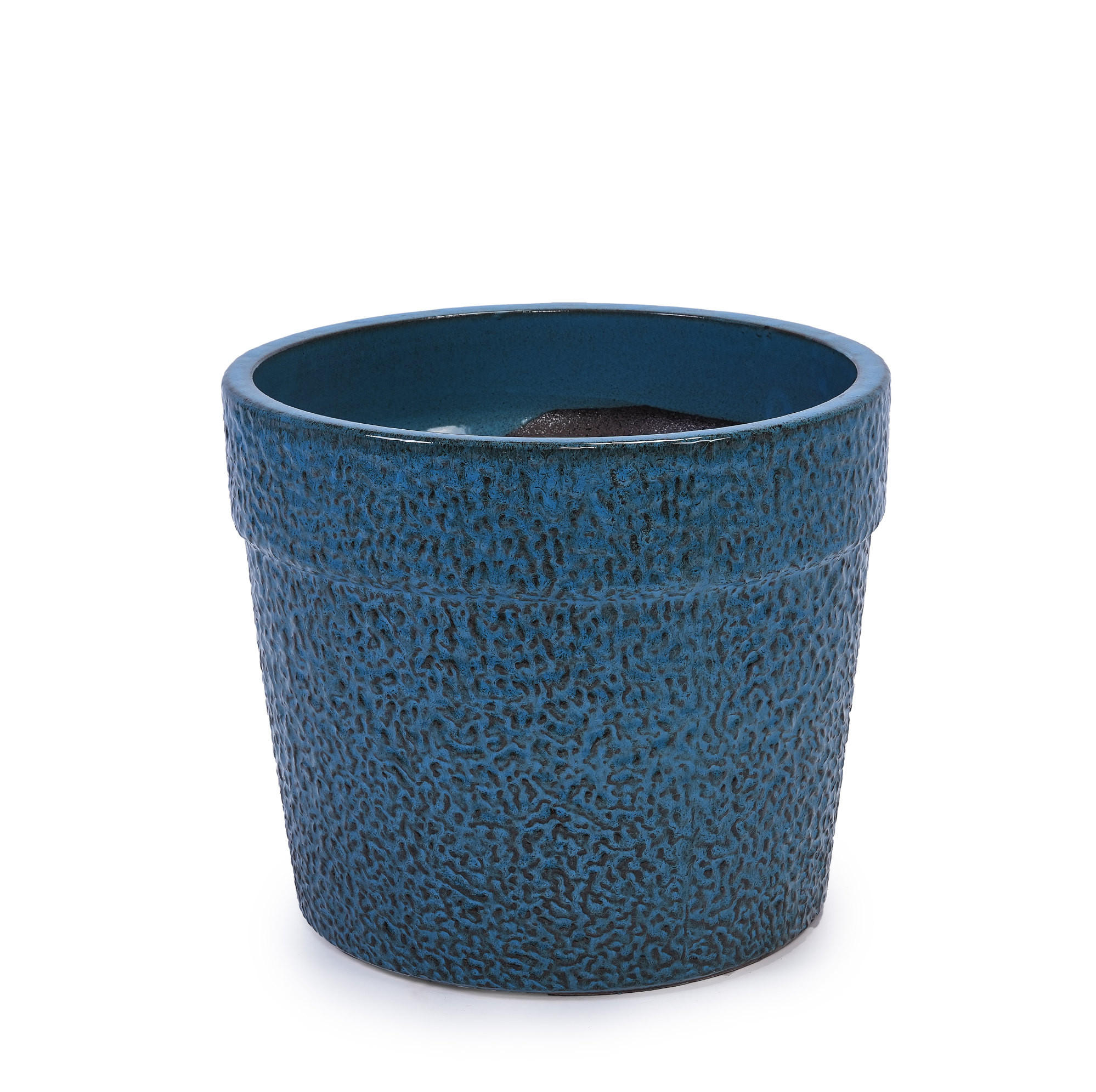 BLUMENKASTEN aus Keramik Ø 38,1/30,5/22,9 cm, 3-teilig, frostfest, mit Ablaufloch - Blau, Keramik (38/33/38cm) - BEAOK