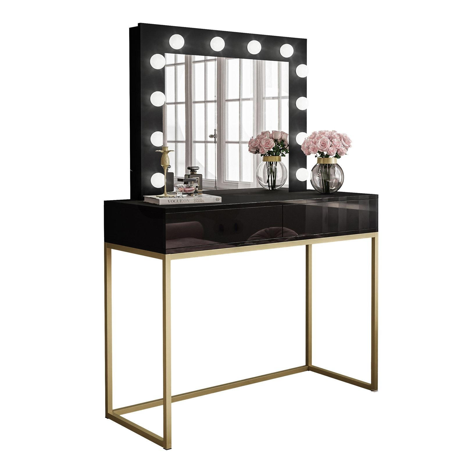 Lookway Schminktisch Schwarz, Gold 100x146x42 cm