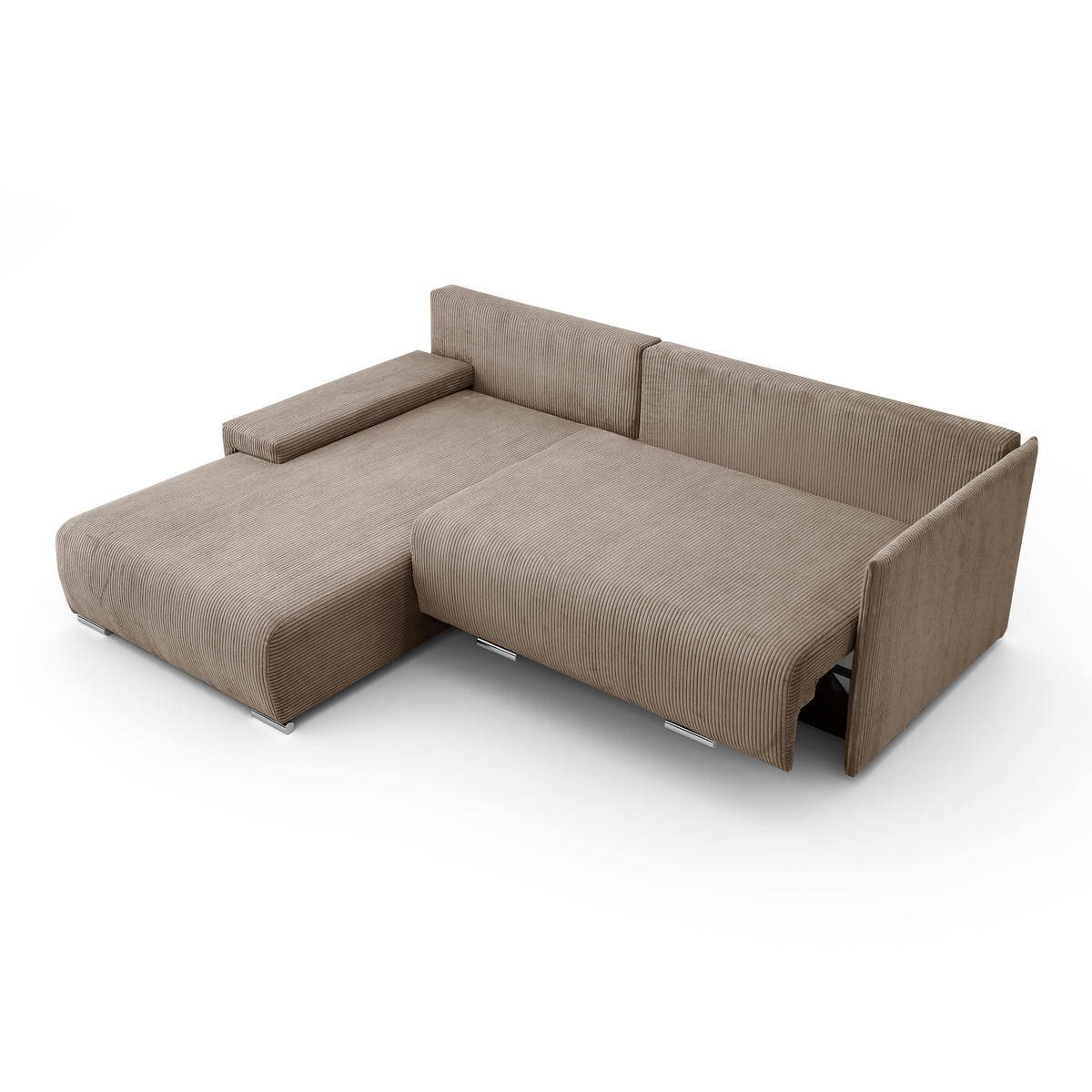 ECKSOFA L-Form Schlaffunktion Livorno Cord-Stoff Hellbraun Links - Chromfarben/Hellbraun, Holz/Kunststoff (188/246cm) - Kaiser Möbel