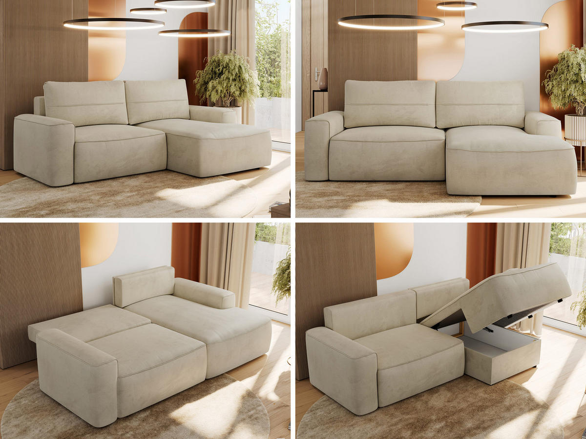 ECKSOFA BELLUNO L Beige Velvet - Rechts - Beige/Schwarz, Textil (233/144cm) - MKS