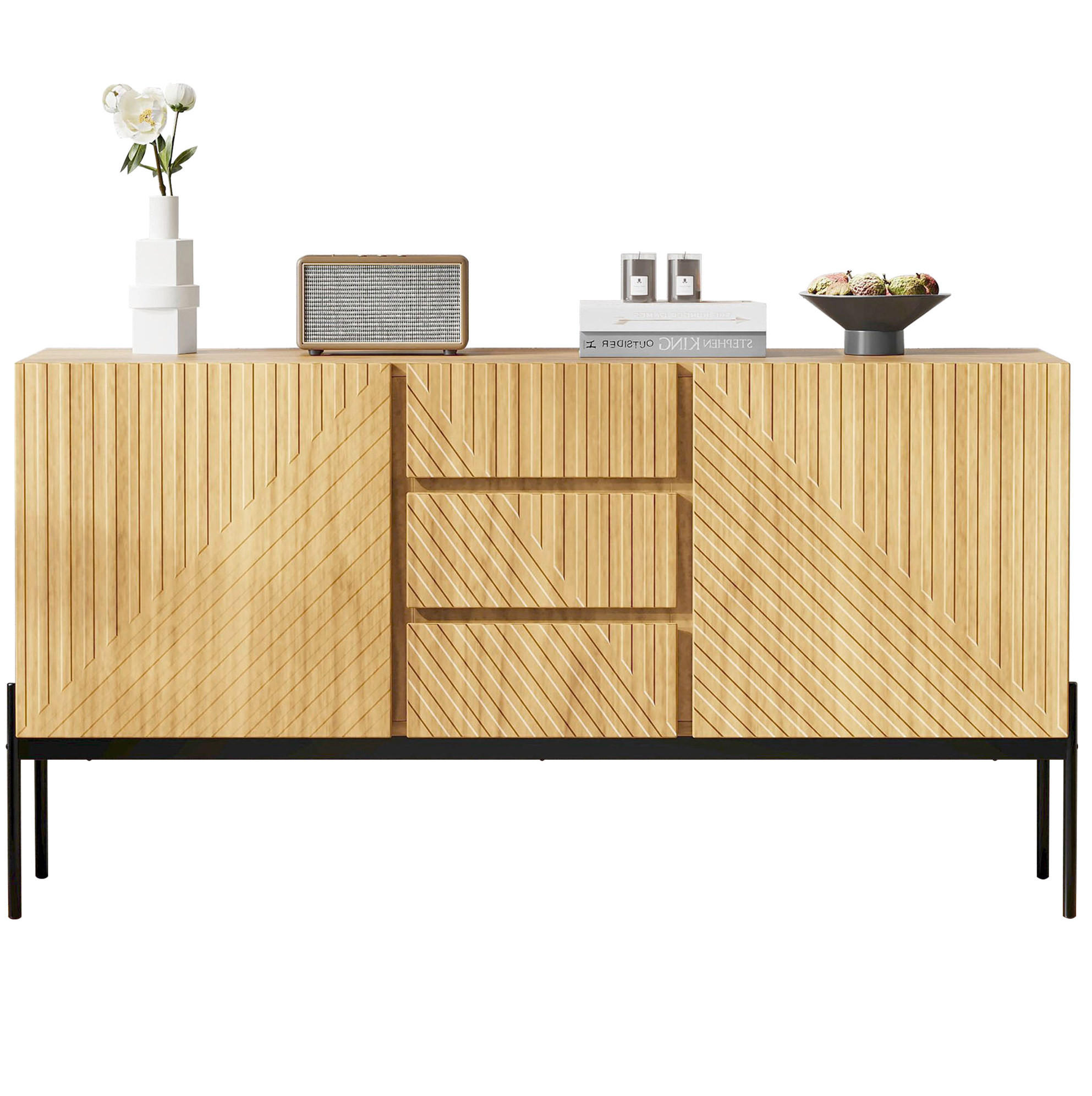 SIDEBOARD 140/40/75 cm mit 2 Türen, 3 Schubladen und Metallbeinen - Naturfarben, Holzwerkstoff (140/75/40cm) - BEAOK