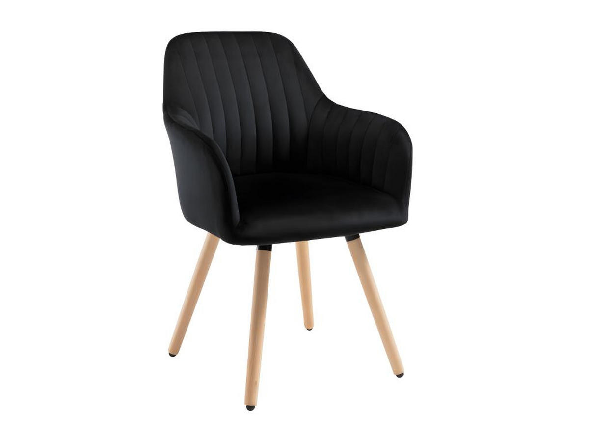 STUHL mit Armlehnen 2er-Set - Samt & Metall in Holzoptik - Schwarz - ELEANA - Schwarz, Textil (58/85/56cm) - Vente-Unique