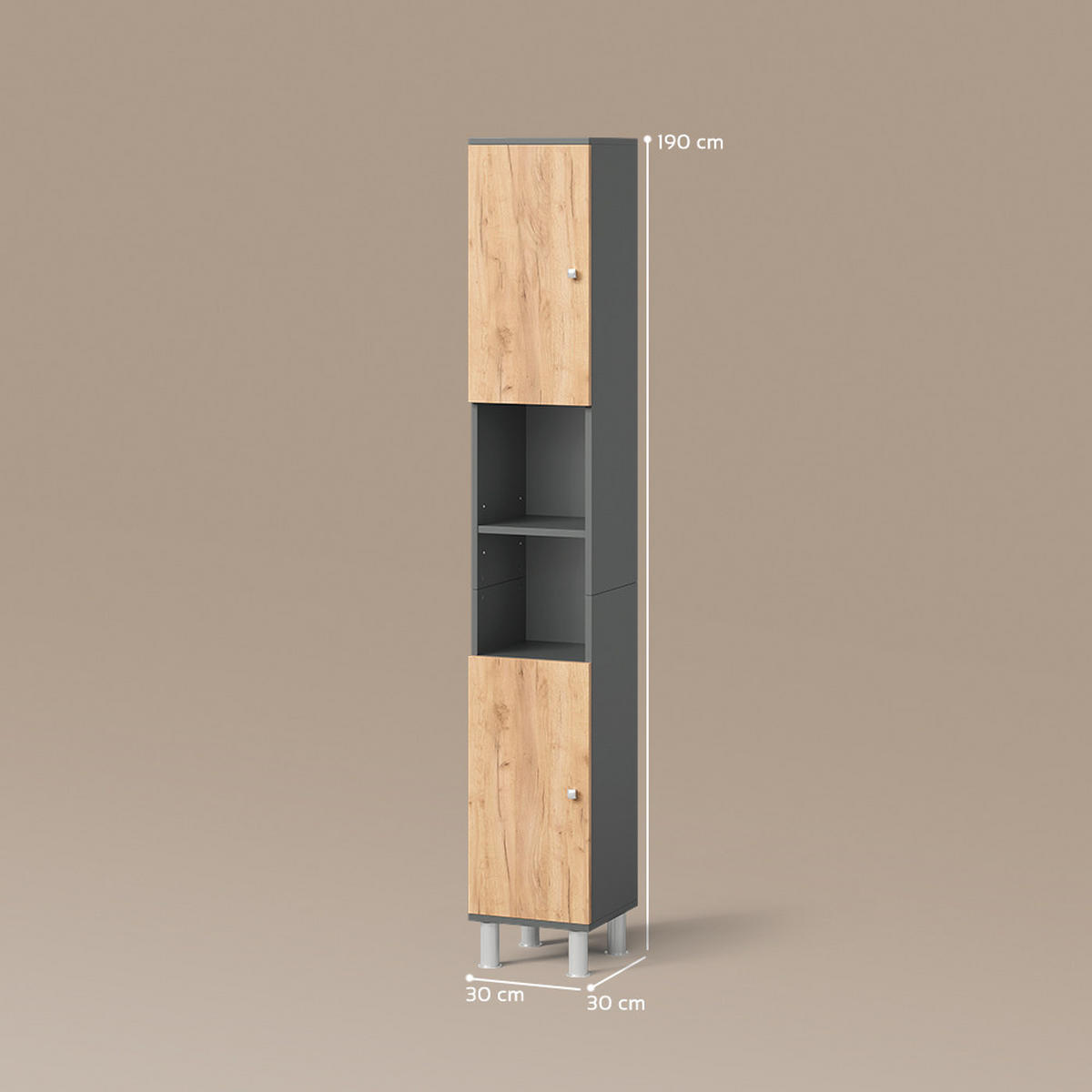 BADSCHRANK Fucino Anthrazit/Goldkraft Eiche 30 x 190 cm - Honigeiche/Anthrazit, Holzwerkstoff (30/190/30cm) - Livinity®