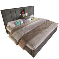 POLSTERBETT aus Leinen 140x190 cm Grau mit Bettkasten, USB-Ladestation und Becherhaltern - Grau, Textil (140/190cm) - IVMEU