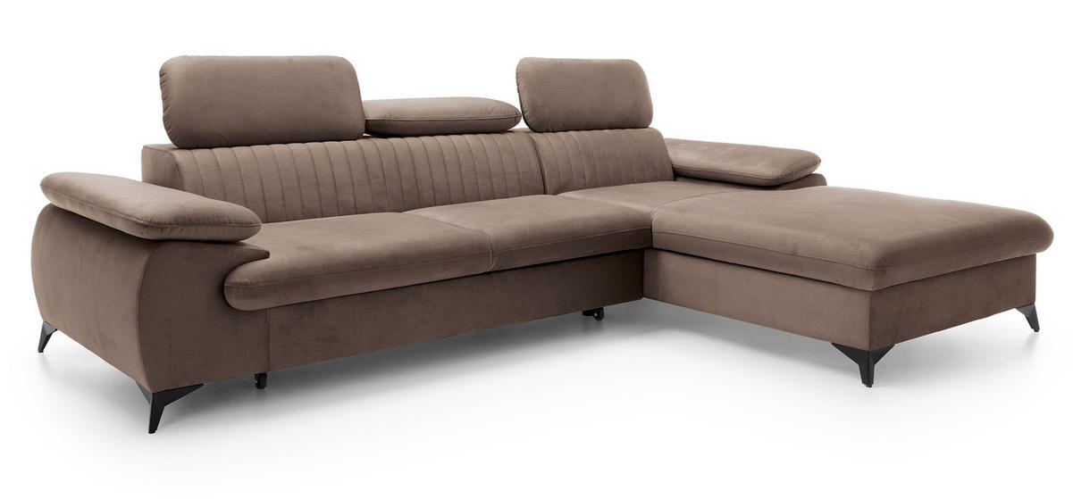 ECKSOFA 280 cm Xanto M, Schlaffunktion, verstellbaren Kopfstützen, Rechts, Braun - Braun, Holz (193/280cm) - Emporius