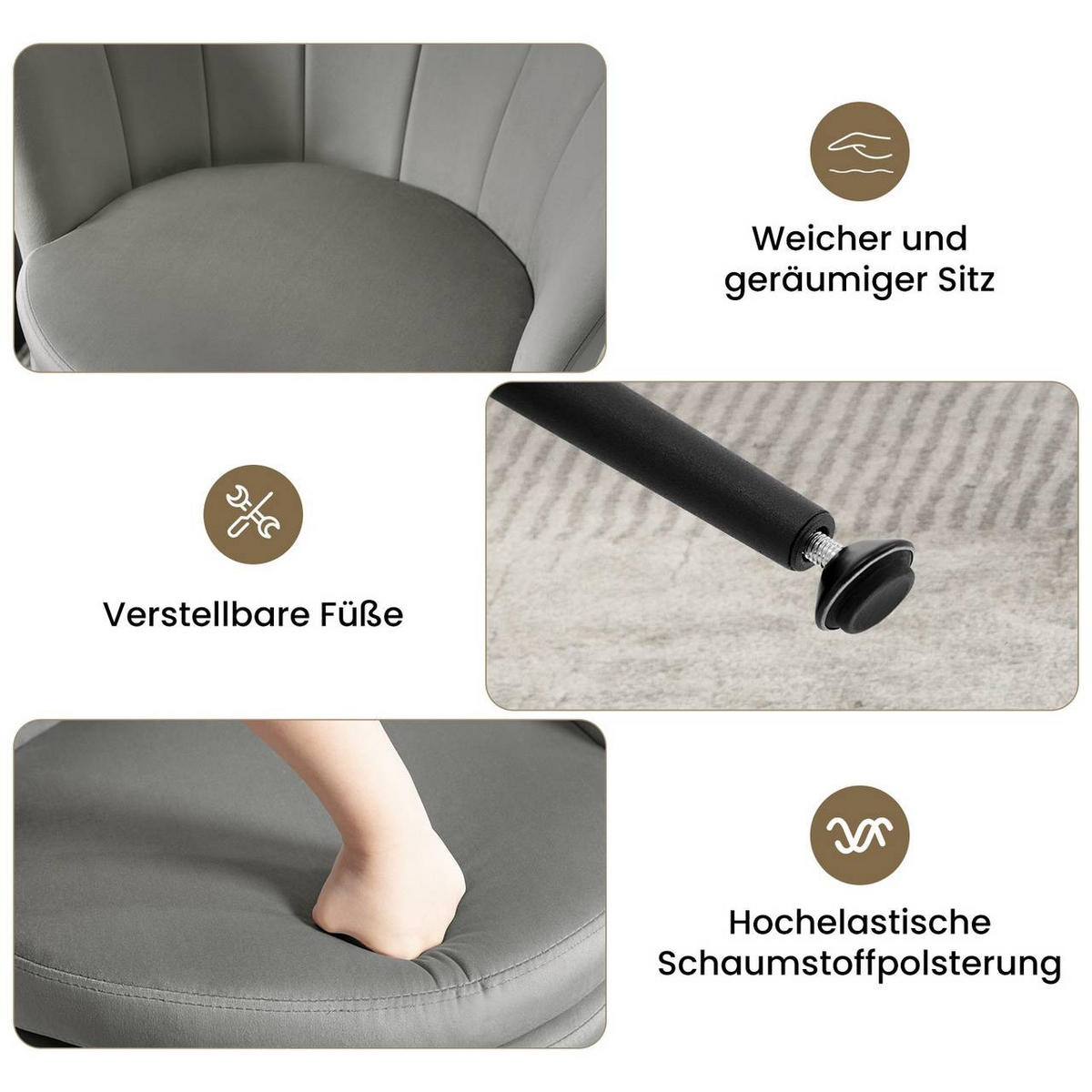 RELAXSESSEL Blumenform, Samtbezug, Grau - Schwarz/Grau, Textil/Metall (68/75/62cm) - Woltu