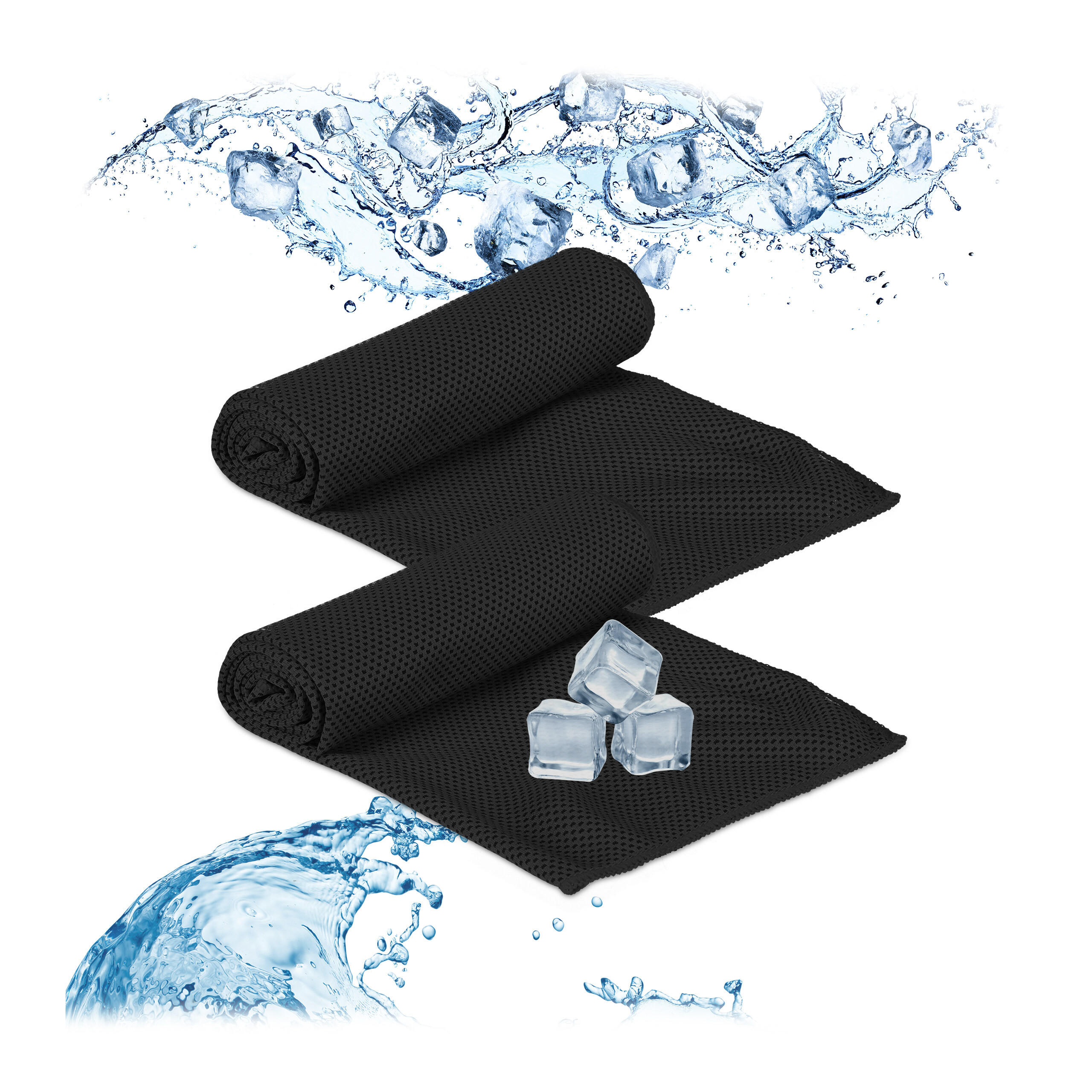 2XKÜHLHANDTUCH - Schwarz, Kunststoff/Textil (90/30cm) - Relaxdays
