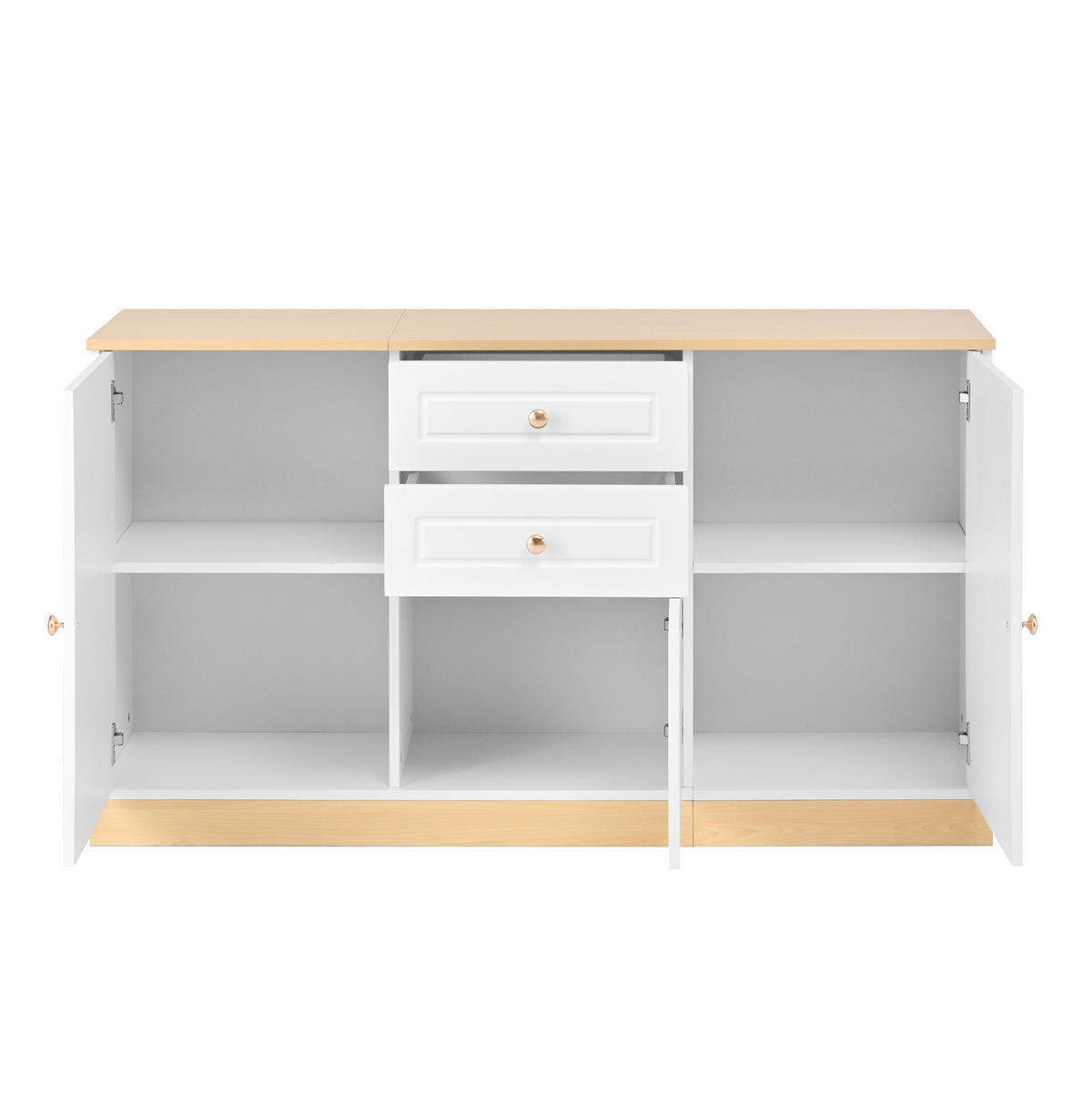 SIDEBOARD 135,5/39/76 cm weiß in Holzoptik aus Spanplatte mit 3 Türen und 2 Schubladen - Weiß, Holzwerkstoff (135.5/76/39cm) - OKWISH