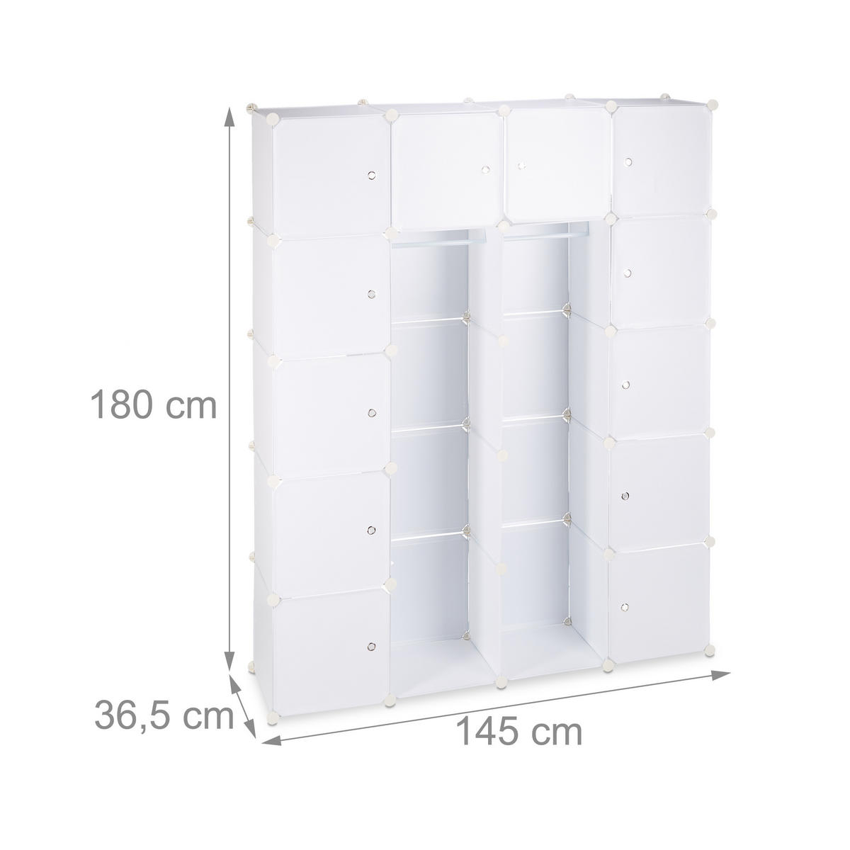 KLEIDERSCHRANK Stecksystem - Weiß, Kunststoff/Metall (145/180/36.5cm) - Relaxdays