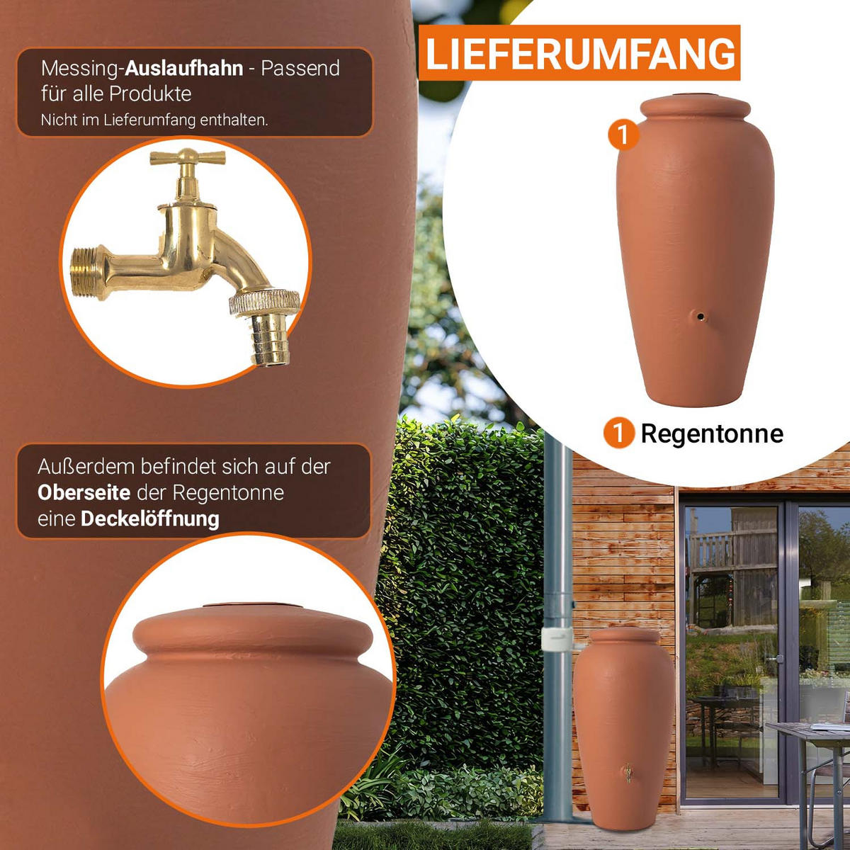 AMPHORE Regentonne 240 L, kotta - Terracotta, Kunststoff (59/118/59cm) - GARANTIA