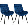 STUHL 2er Set Samt Dunkelblau - Schwarz/Dunkelblau, Textil/Metall (56/85/63cm) - CLP