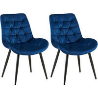 STUHL 2er Set Samt Dunkelblau - Schwarz/Dunkelblau, Textil/Metall (56/85/63cm) - CLP