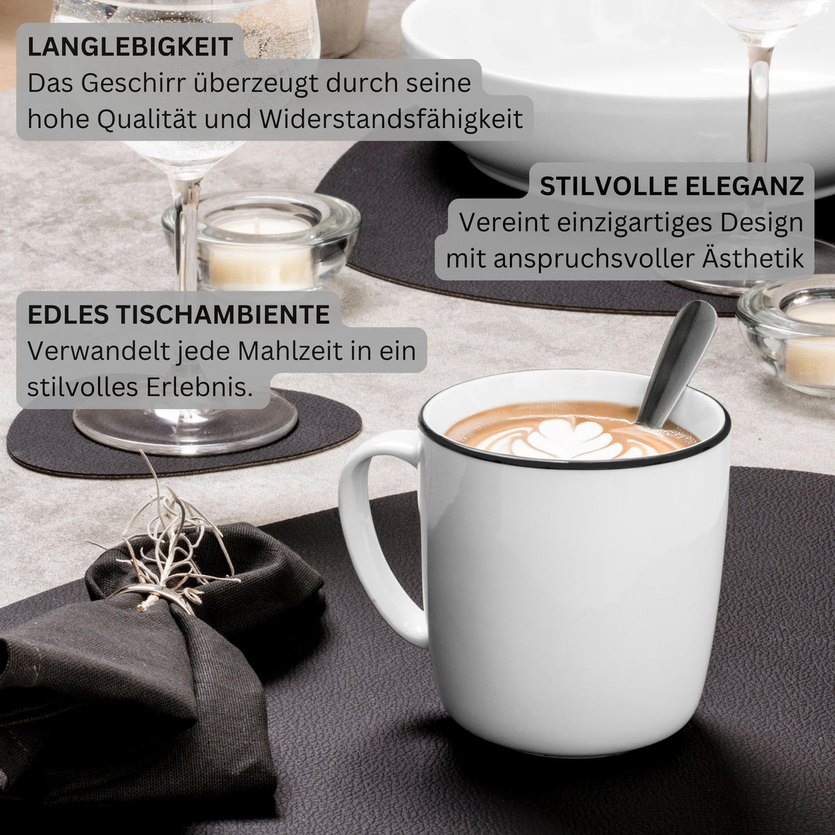 KAFFEEBECHER MARLO BLACK RIM - 6 teilig aus Porzellan - Weiß, Keramik (0.35L) - Sänger