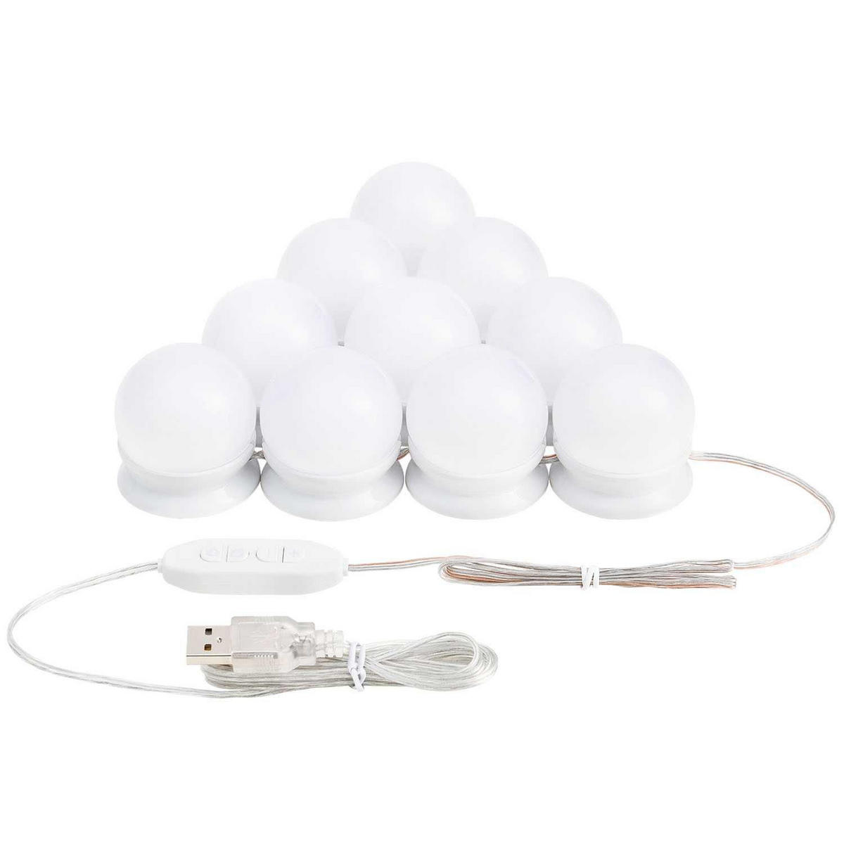 LICHTERKETTE mit 10 LED Lampen und USB ideal für Schminktisch - Weiß, Kunststoff (4/6/4cm) - Juskys