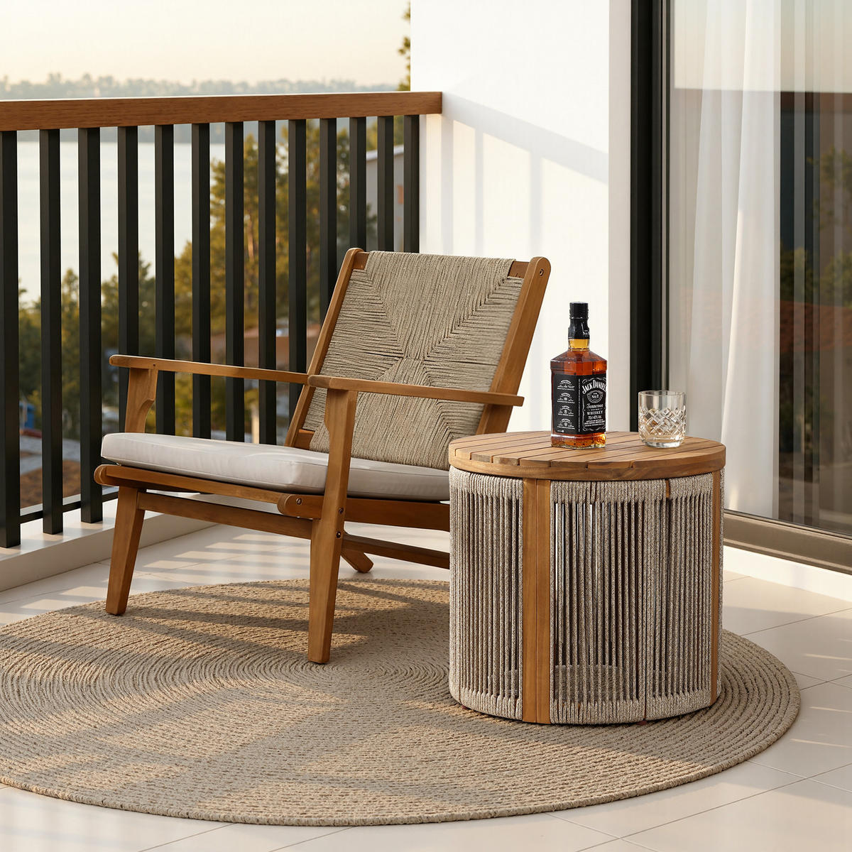 RUNDER Couchtisch Outdoor | Ø48 x H46 cm - Braun, Holz (48/48/46cm) - Hometopia