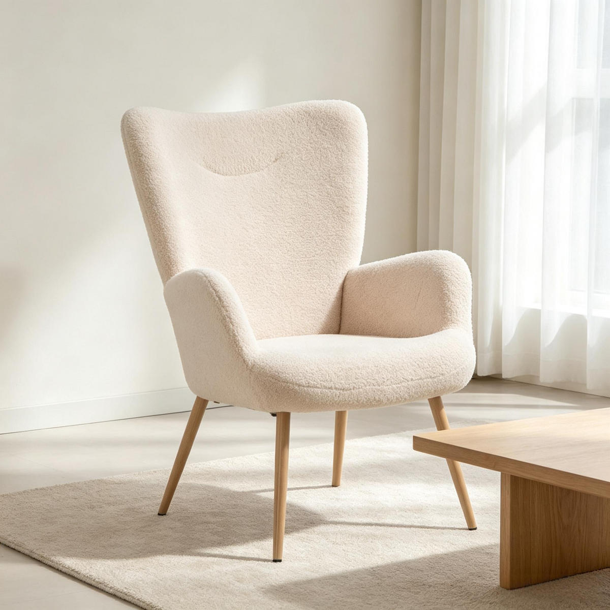 OHRENSESSEL hoher Rücken mit Armlehnen, DE-42171, Beige - Beige, Metall (74/94.5/71cm) - ComfortXL