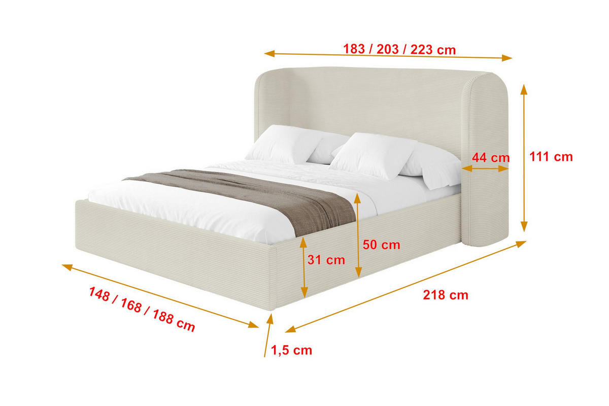 POLSTERBETT mit Bettkasten und Lattenrost, Boxbett ohne Matratze - ESTI 160x200 Creme - Creme, Holzwerkstoff/Textil (160/200cm) - ALTDECOR