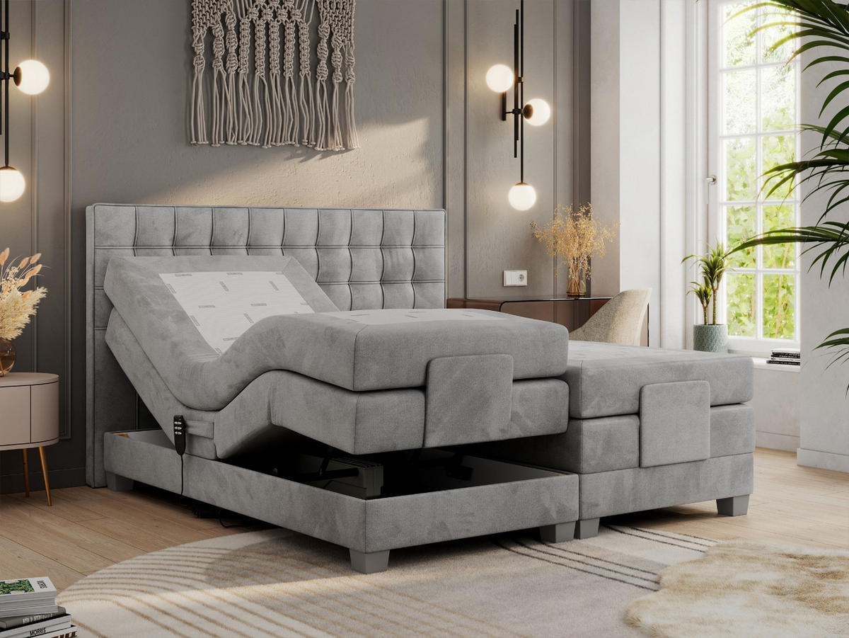 BOXBETT ELEKTRO 140/200 Hellgrau Velvet - H3 - Hellgrau, Holz/Textil (140/200cm) - MKS