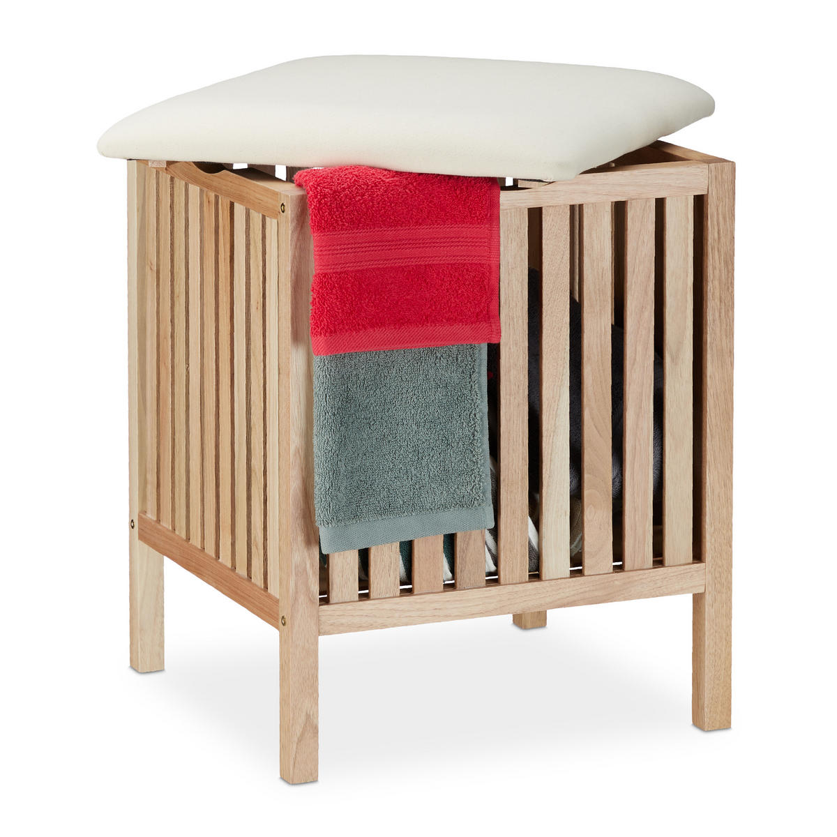 KOŠ za perilo - svetlo rjava, tekstil/leseni material (41/51/41cm) - Relaxdays