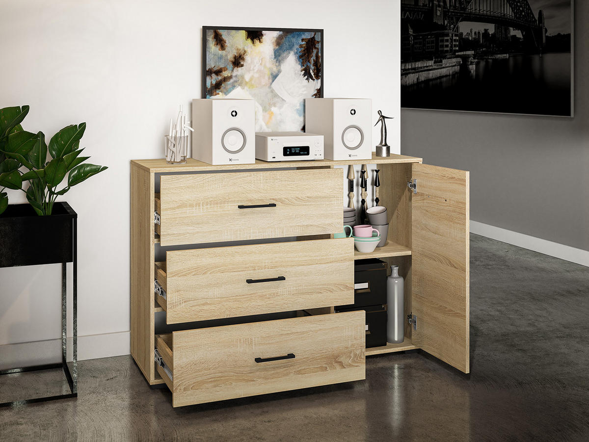 SIDEBOARD Caro Sonoma Eiche hell 120 / 40 / 85cm - Braun/Sonoma Eiche, Holz/Holzwerkstoff (120/85/40cm) - Feldmann-Wohnen