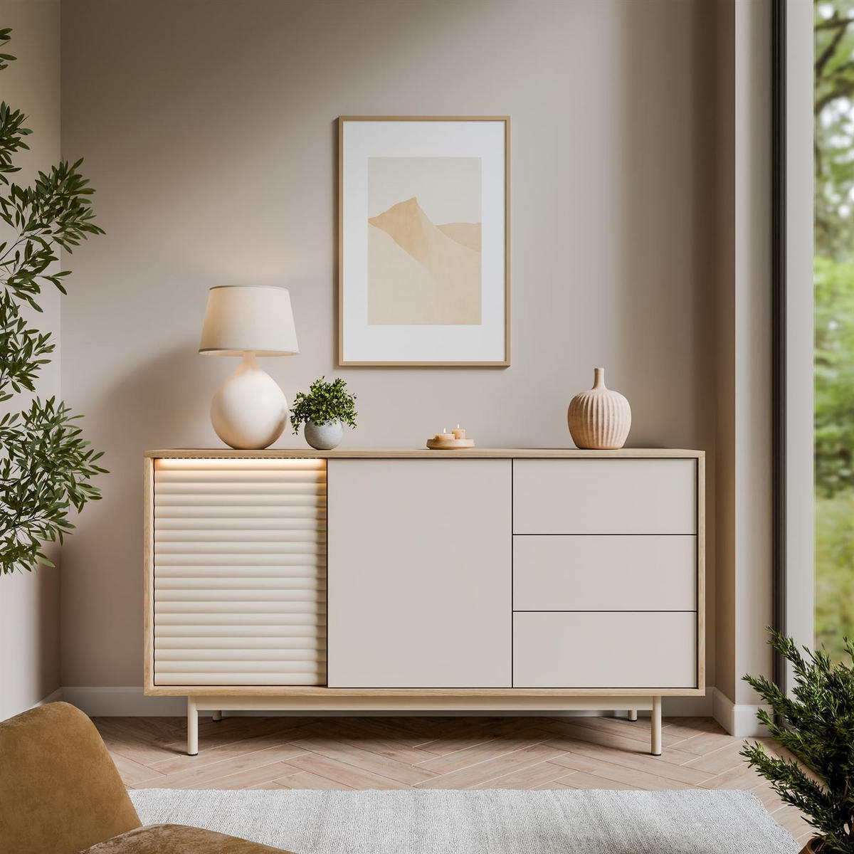 KOMMODE FLORENCE 2D3S mit Schubladen - Kaschmir, Holzwerkstoff (140/77/40cm) - Lookway