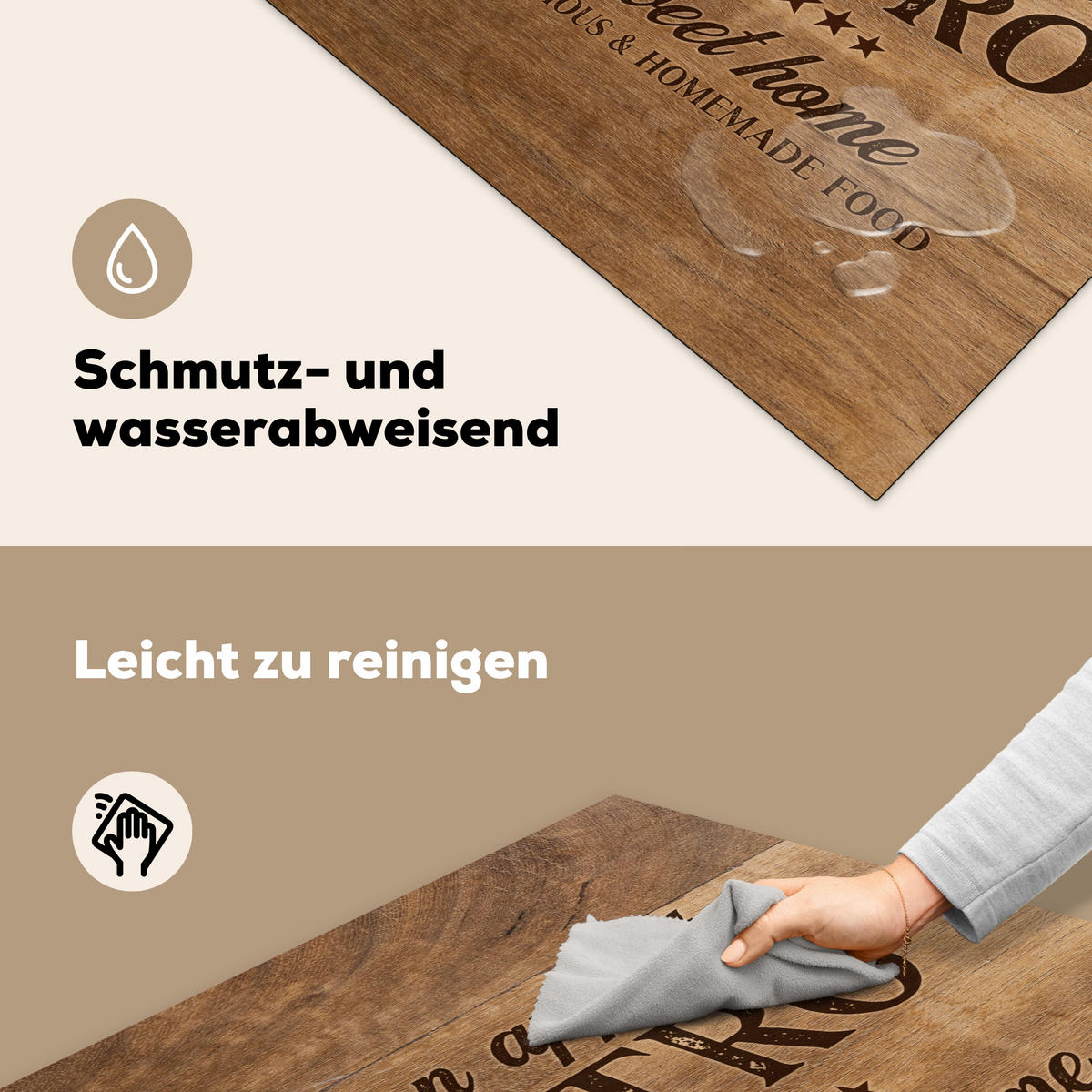 HERDABDECKPLATTE Zitat - Bistro - Guten Appetit - Süßes Zuhause - Holzmaserung Induktionsmatte 78x78 cm - Braun, Kunststoff (78/78/0.2cm) - MuchoWow