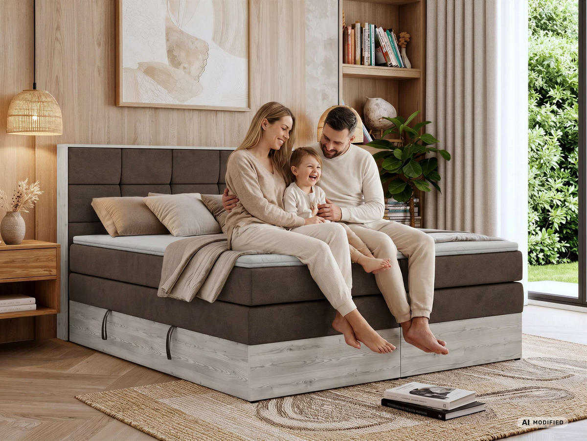 BOXSPRINGBETT ALNOR KING 160/200 - Beige Velvet - Topper T25 - H4 - Beige/Schwarz, Kunststoff/Textil (160/200cm) - MKS