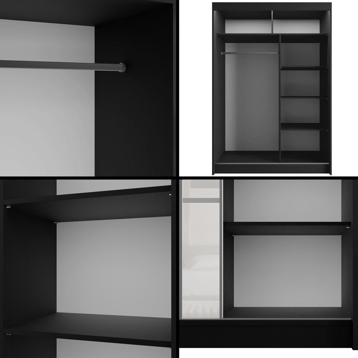 KLEIDERSCHRANK PEKA III mit LED - 120 cm - Schwarz|Weiß - Schwarz/Weiß, Holzwerkstoff (120/215/61cm) - ALTDECOR