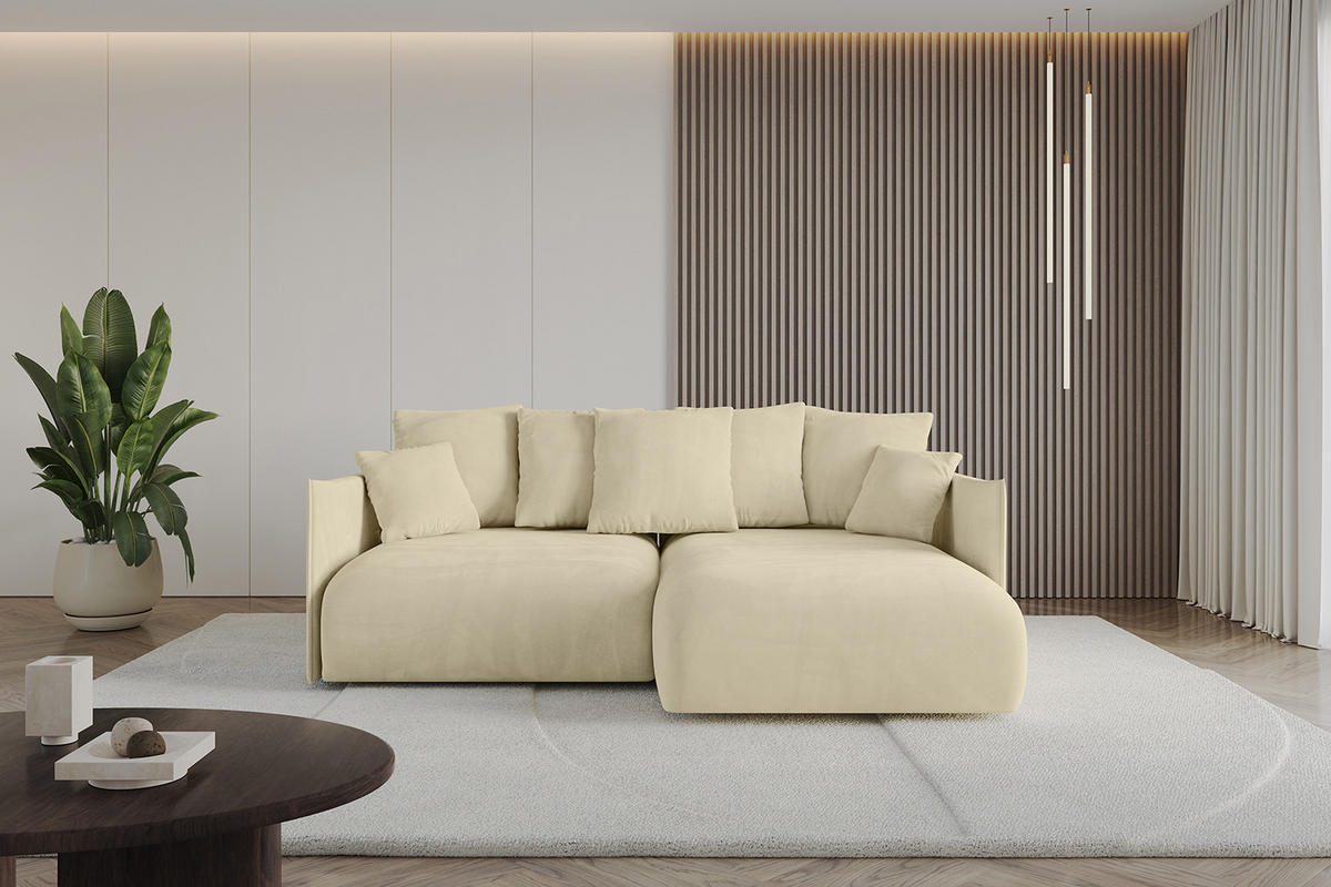 ECKSOFA Ottomane rechts ONESK-L 216x177x72 Beige Velours - Taupe/Beige, Holzwerkstoff/Kunststoff (177/216cm) - ALTDECOR