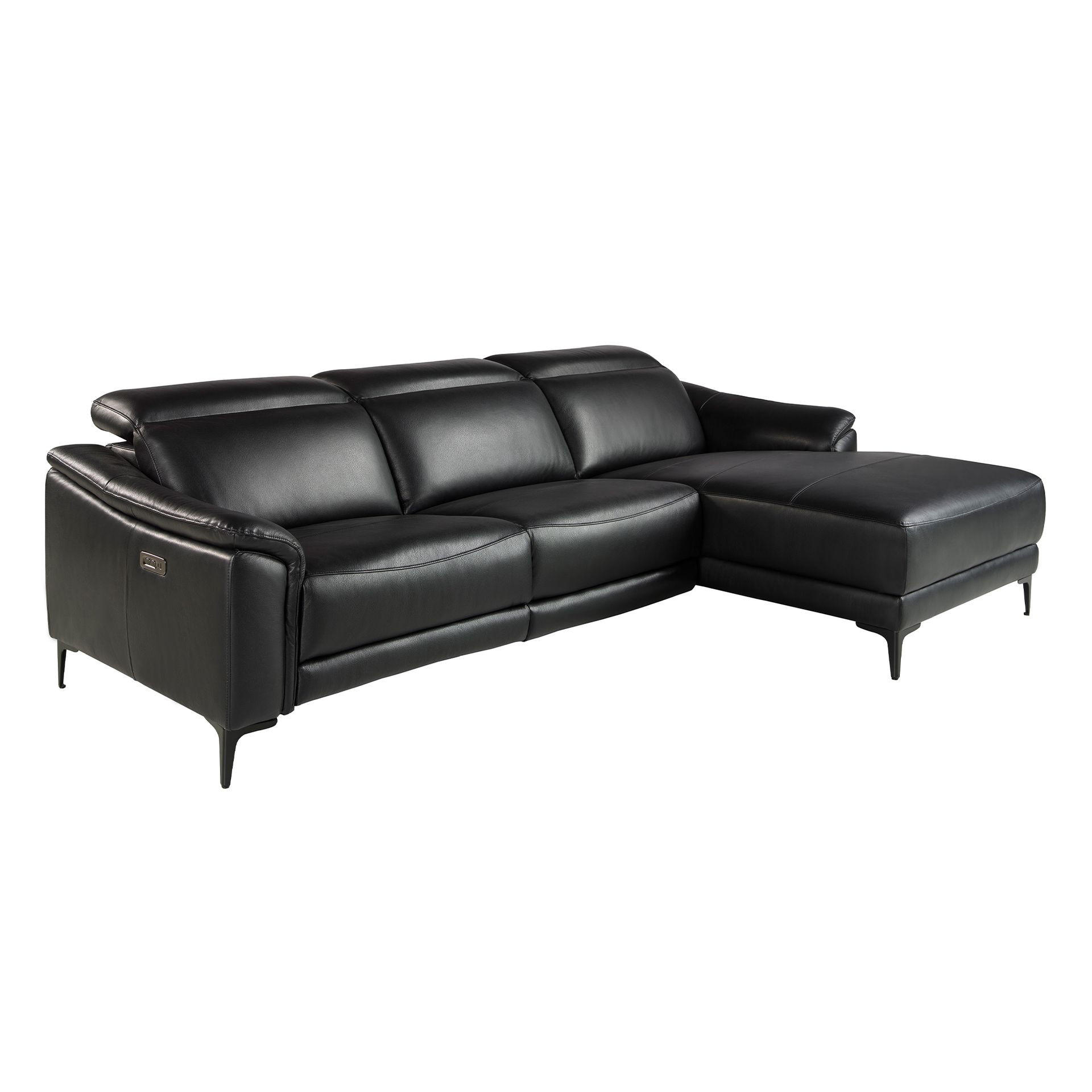 ECKSOFA Rechtes Chaiselongue-Relaxsofa aus schwarzem Leder 272/168/96 cm - Schwarz, Leder (272/168cm) - ANGEL CERDA