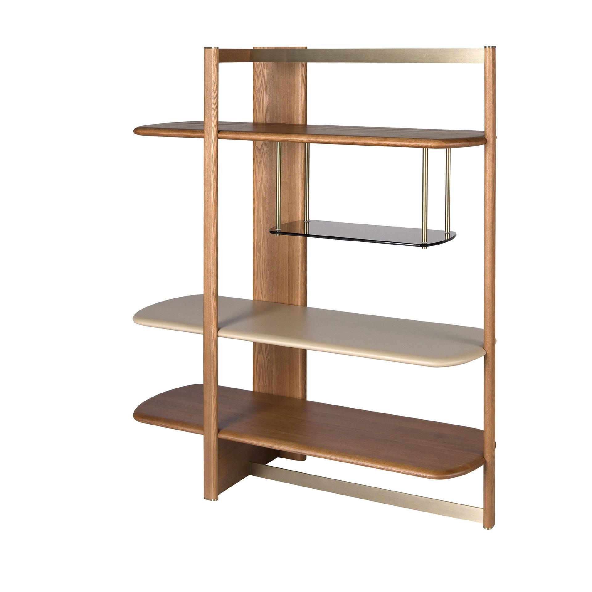 REGAL Linkes rechteckiges aus hellem Nussbaumholz und Holz in Greige-Farbe 140/50/162 cm - Hellbraun/Greige, Glas/Holz (140/162/50cm) - ANGEL CERDA