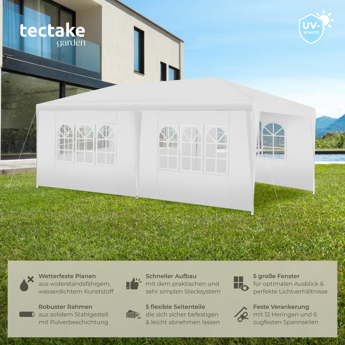 PAVILLON Novara,wasserdicht,weiß - Weiß, Kunststoff (300/250/600cm) - tectake