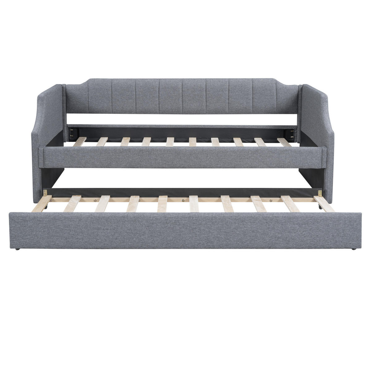 KREVET 90/200 cm s pomoćnim krevetom, prostor-štedeći dizajn i prošiveni detalji, Siva - siva, drvni materijal (90/200cm) - Redom