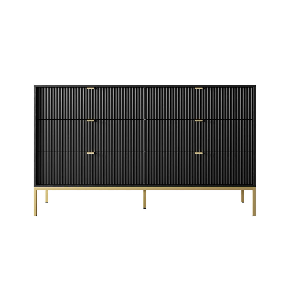 SIDEBOARD STELLARE 154/91/39 cm mit 6 Schubladen Schwarz - Goldfarben/Schwarz, Holzwerkstoff (154/91/39cm) - MASSENO