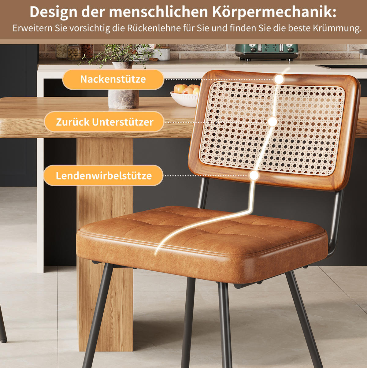 ESSZIMMERSTUHL mit PE-Rattan 61 x 46 x 79 cm PU-Leder Braun - Braun, Metall (44/79/46.1cm) - Meubliv