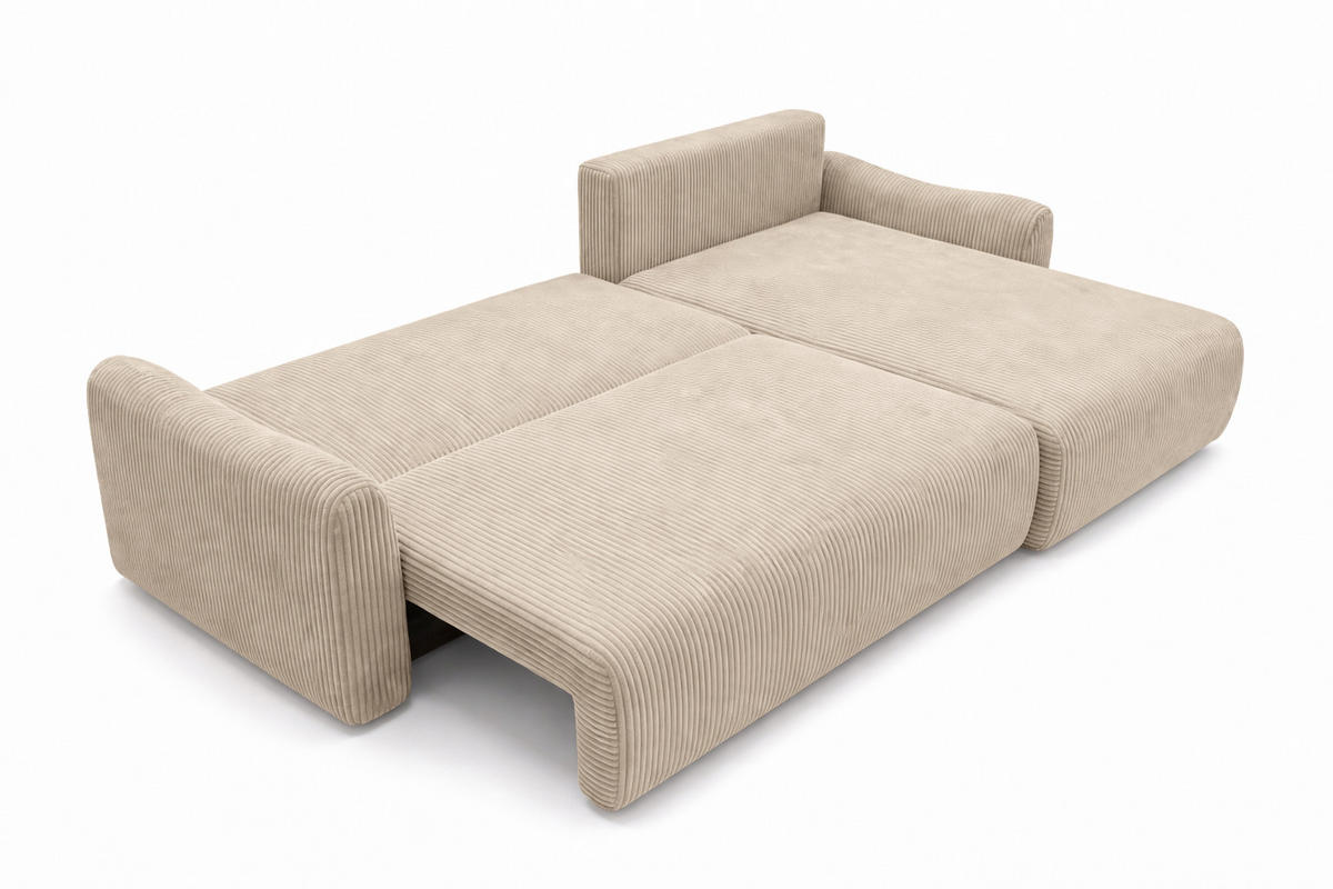 ECKSOFA Mit Schlaffunktion, Cordstoff Poso, Dunkelbeige, Rechts, JAPANDI - Beige, Holz (262/145cm) - Kaiser Möbel