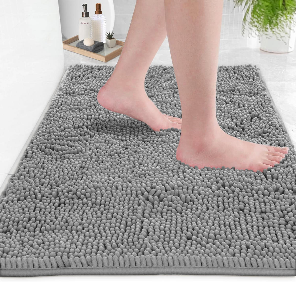 DUSCHMATTE – 40 x 60 cm – Hellgrau – Chenille-Material - Hellgrau, Textil (30/25cm)