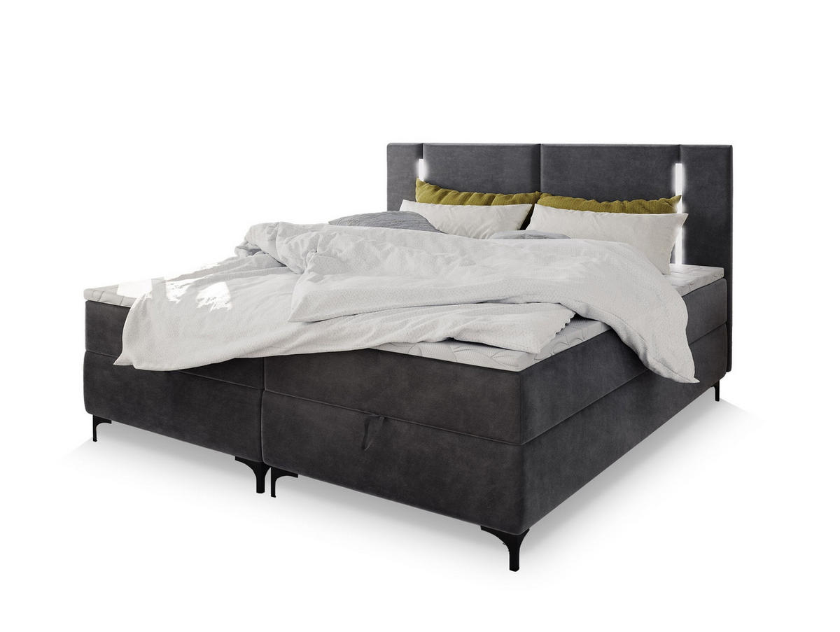 POSTEL BOXSPRING ALBA 160x200 cm, s matrací a úložným prostorem, šedá - šedá, kov/kompozitní dřevo (160/200cm) - MASSENO