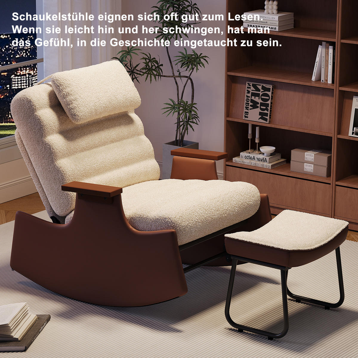 SCHAUKELSTUHL 3-stufig verstellbar Nackenstütze - Beige, Holz (51.5/81/81.5cm) - SHOPENTRA