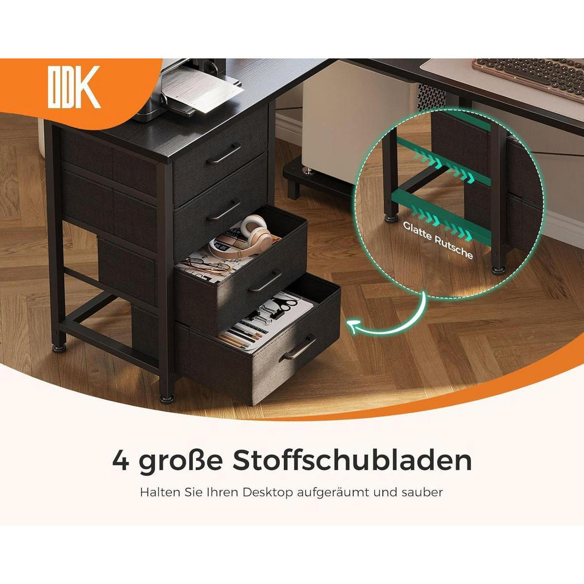ECKSCHREIBTISCH mit Steckdosen und USB-Anschlüssen 155 x 110 cm Schwarz - Schwarz, Holzwerkstoff (110/155/76cm)