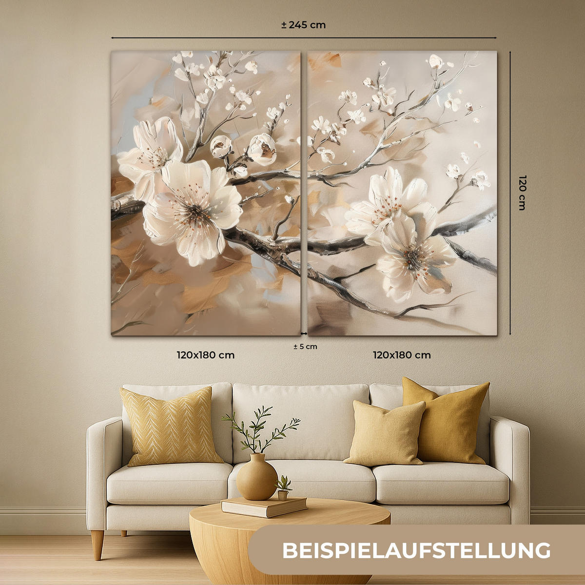 LEINWANDBILD 2er Set Blüte - Beige - Abstrakt - Blumen 240x180 cm - Hellbraun, Textil (240/180cm) - MuchoWow