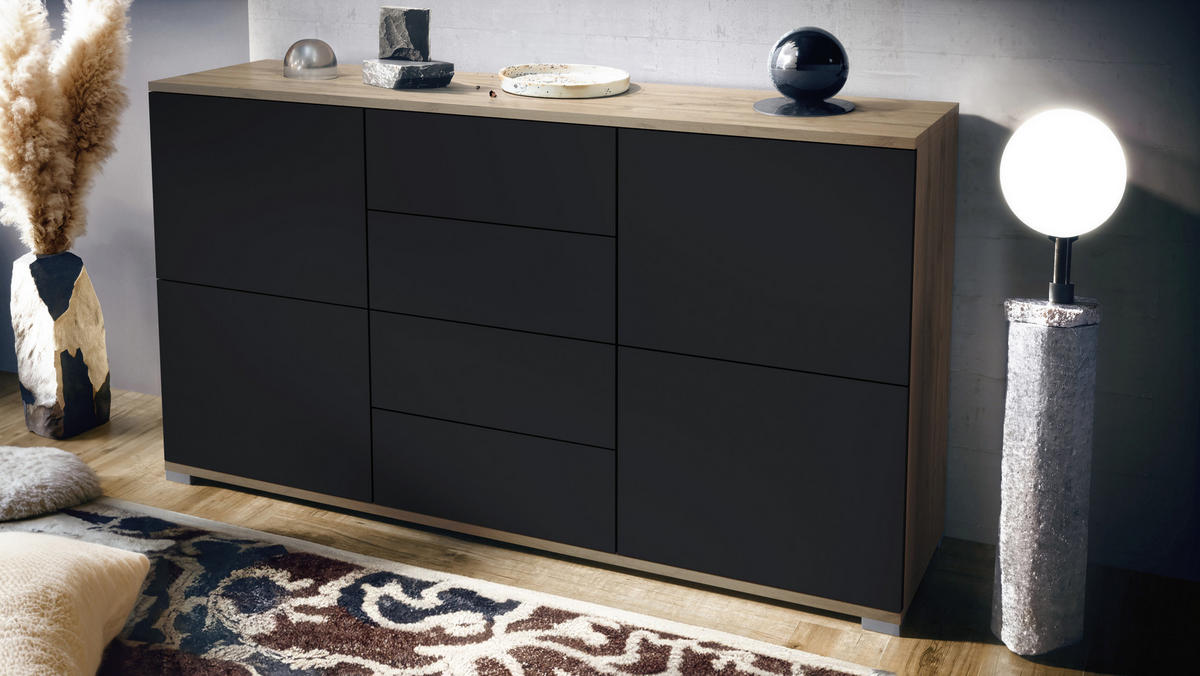 SIDEBOARD Rova Schwarz matt - Schwarz, Holzwerkstoff (138.5/75.5/35cm) - Vladon