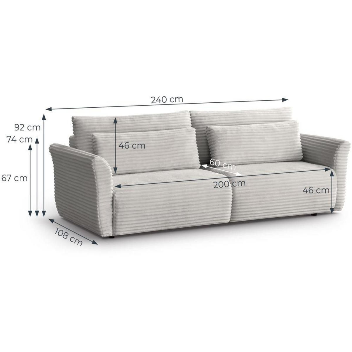 SCHLAFSOFA Samir 3-Sitzer rosa - Schwarz/Rosa, Kunststoff/Textil (240/92/108cm) - Beautysofa