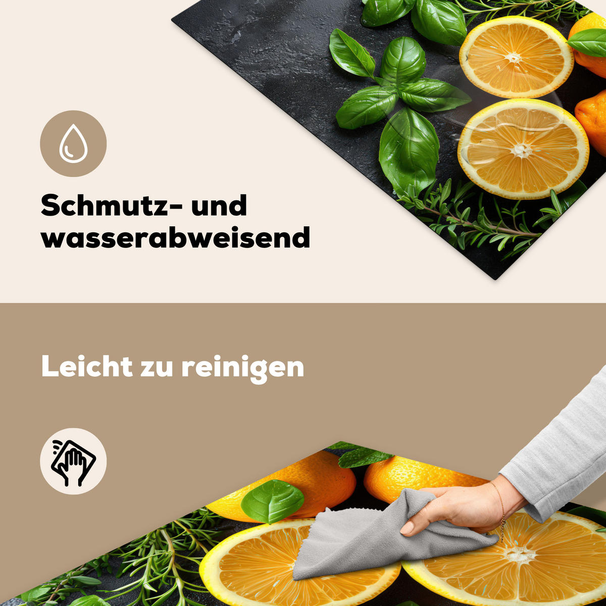HERDABDECKPLATTE Obst - Grau - Konkret - Orange - Pflanzen Ceranfeldabdeckung 80x52 cm - Anthrazit, Kunststoff (80/52/0.2cm) - MuchoWow