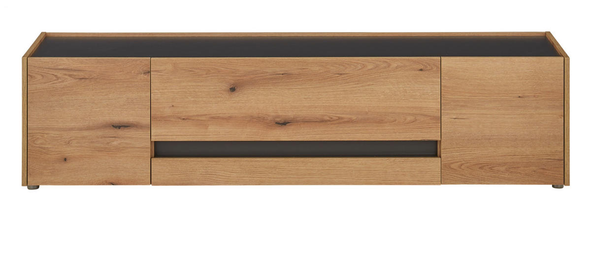 TV-LOWBOARD Eiche Evoke, grau 170 cm, TV-Unterteil mit Doppelschubkasten - Eichefarben/Schwarz, Holzwerkstoff/Kunststoff (170/40/45cm) - Furn.Design