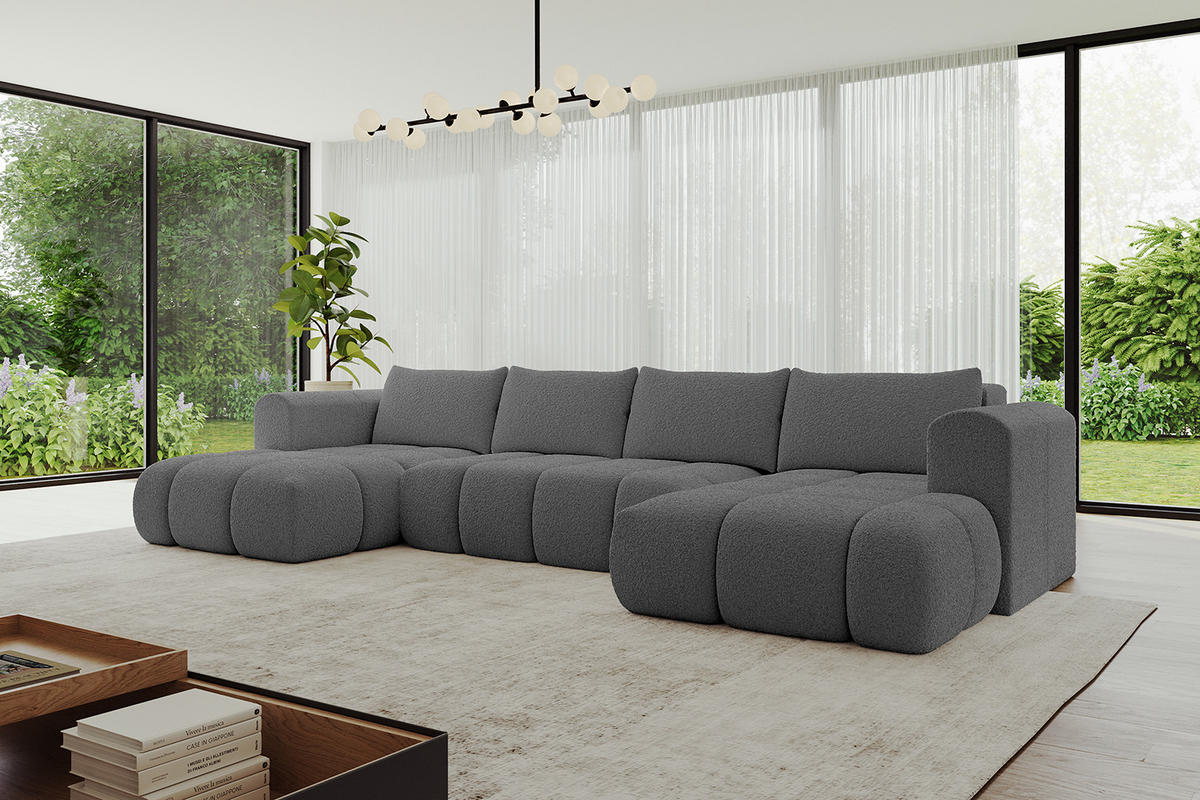 WOHNLANDSCHAFT Ottomane Links CLOUD-U 414x180x40 Grau Bouclé - Grau, Holzwerkstoff/Kunststoff (414/90/180cm) - ALTDECOR
