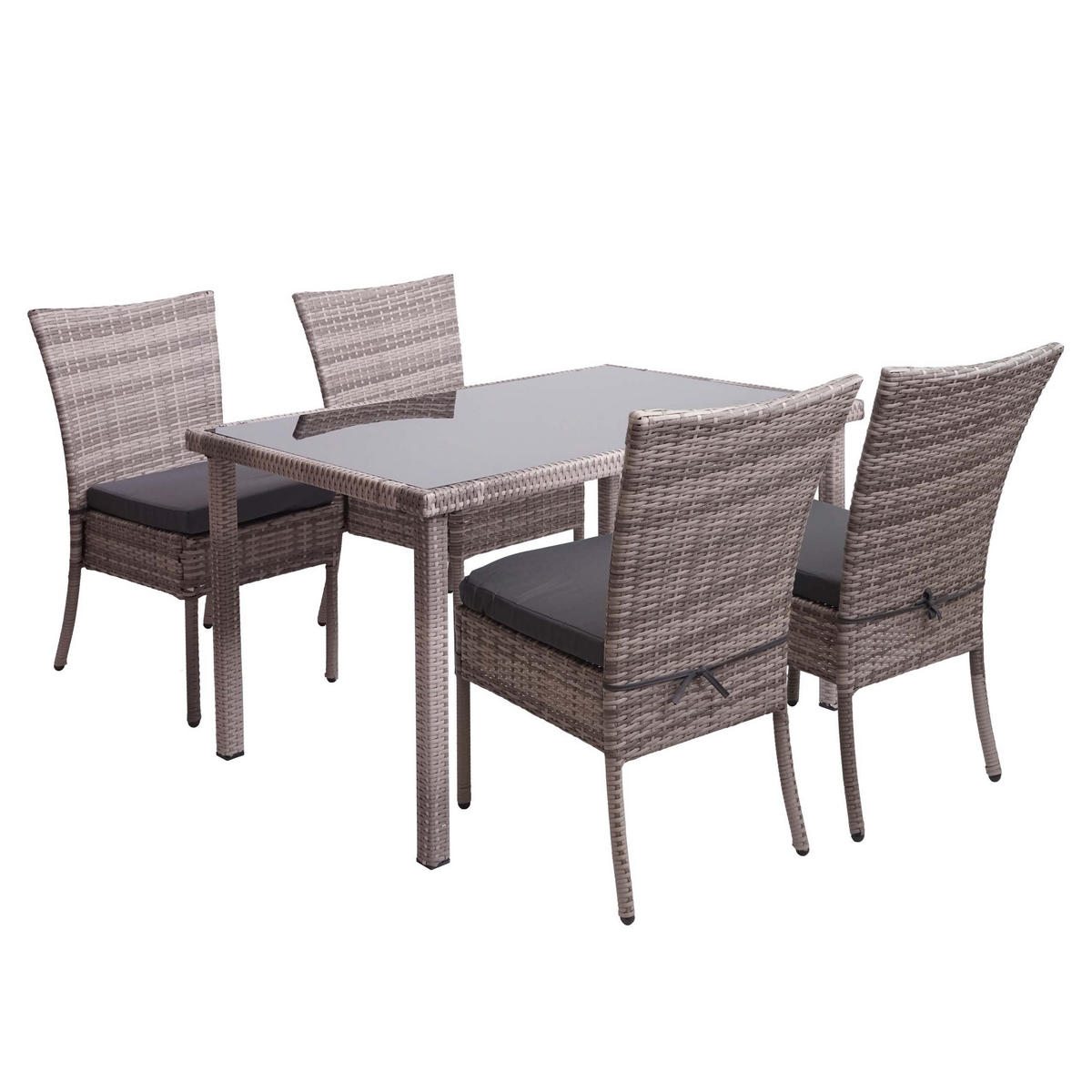 POLY-RATTAN GARNITUR Grau, Braun, Anthrazit 5-teilig-Set - Anthrazit/Braun, Kunststoff - MCW